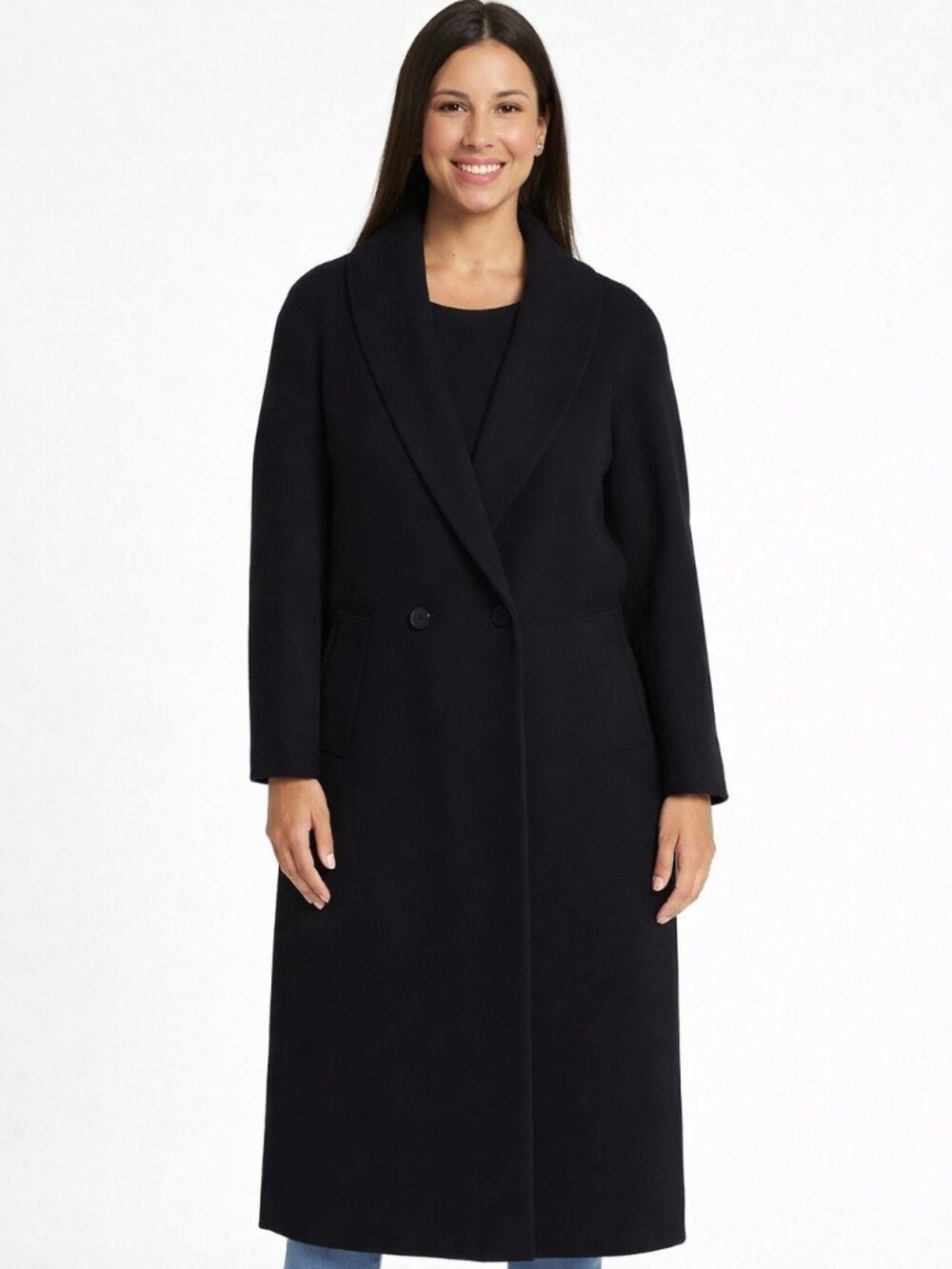Jones New York Black Wool Long Double Breasted Coat